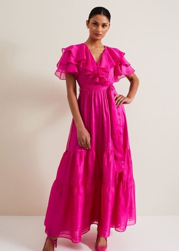 Phase Eight Mabelle Organza Dress Fuchsia USA | 7804932-TB